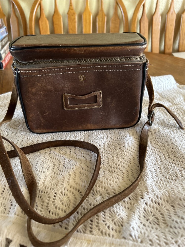 Vintage Service Brown Stitched Leather Camera Case & Strap