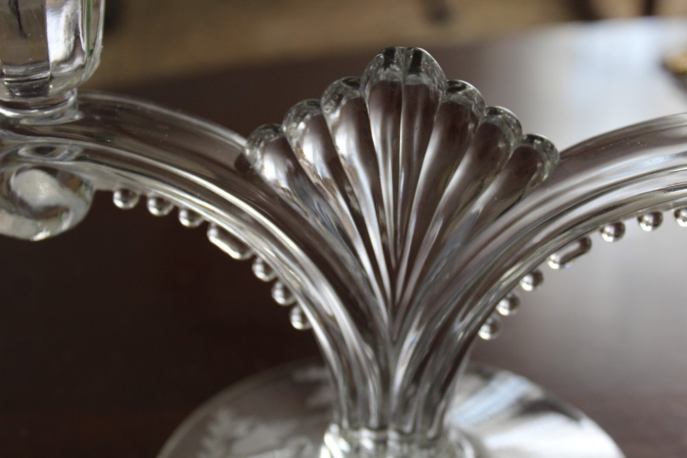 Cherokee Rose Double Arm Candlestick Holder Etched Beaded
