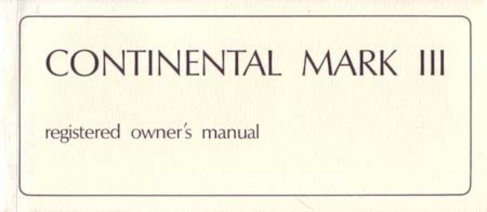 1969 Lincoln Mark III Owner's Manual