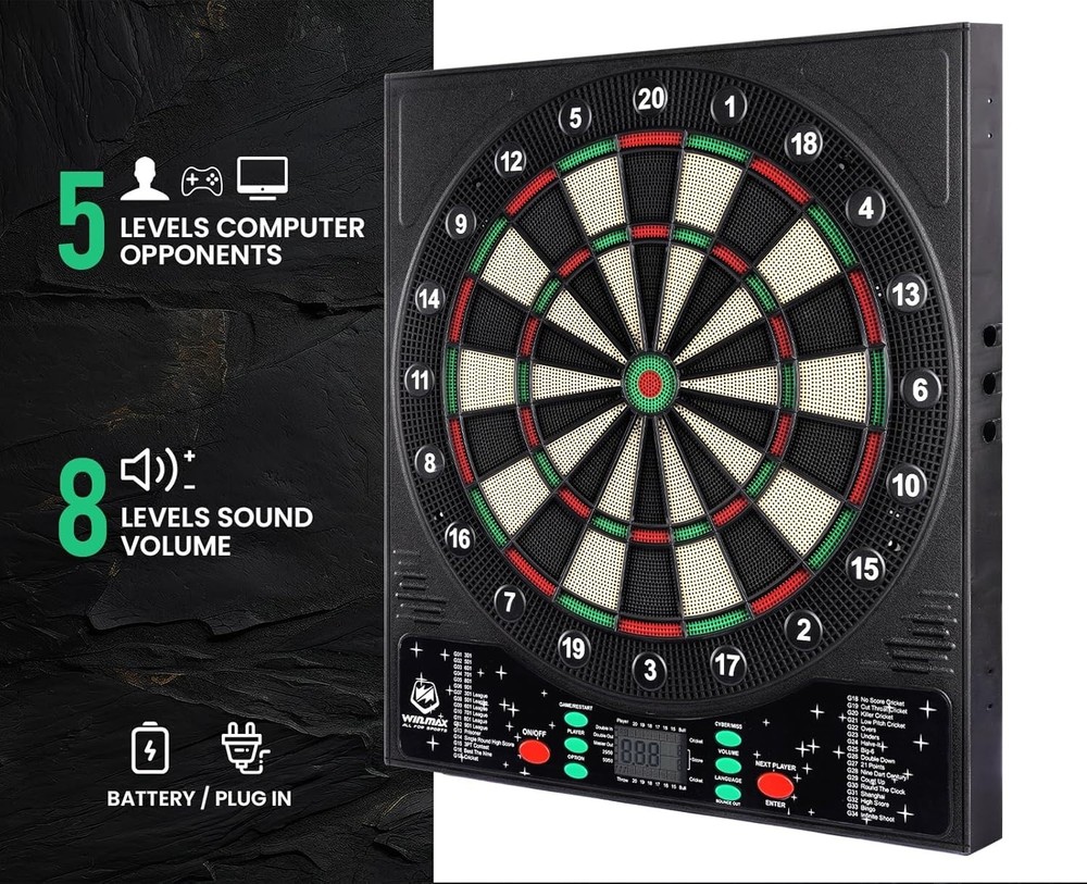 WIN.MAX Electronic Dartboard with LED Auto Scoring, 12 Darts, 8 Player Mode & So