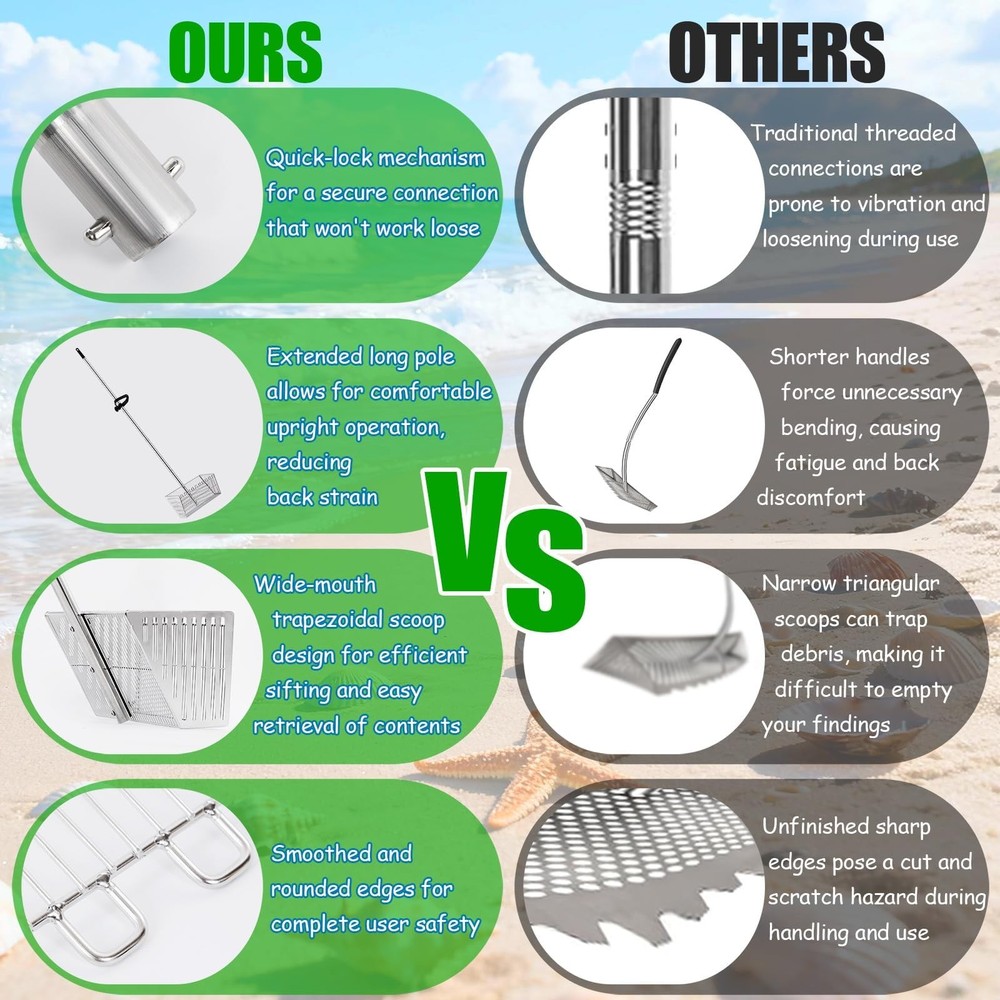 MarchingGreen Sand Flea Rake for Beach：Metal Detachable Sifter Silver