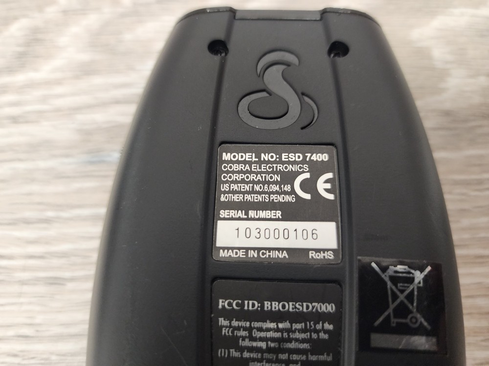 Cobra ESD 7400 Radar Detector With Windshield Mount & Car Power Cable Tested