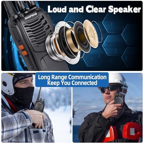 Long Range Rechargeable Walkie Talkies 2 Pack with Earpieces & Flashlight - UHF