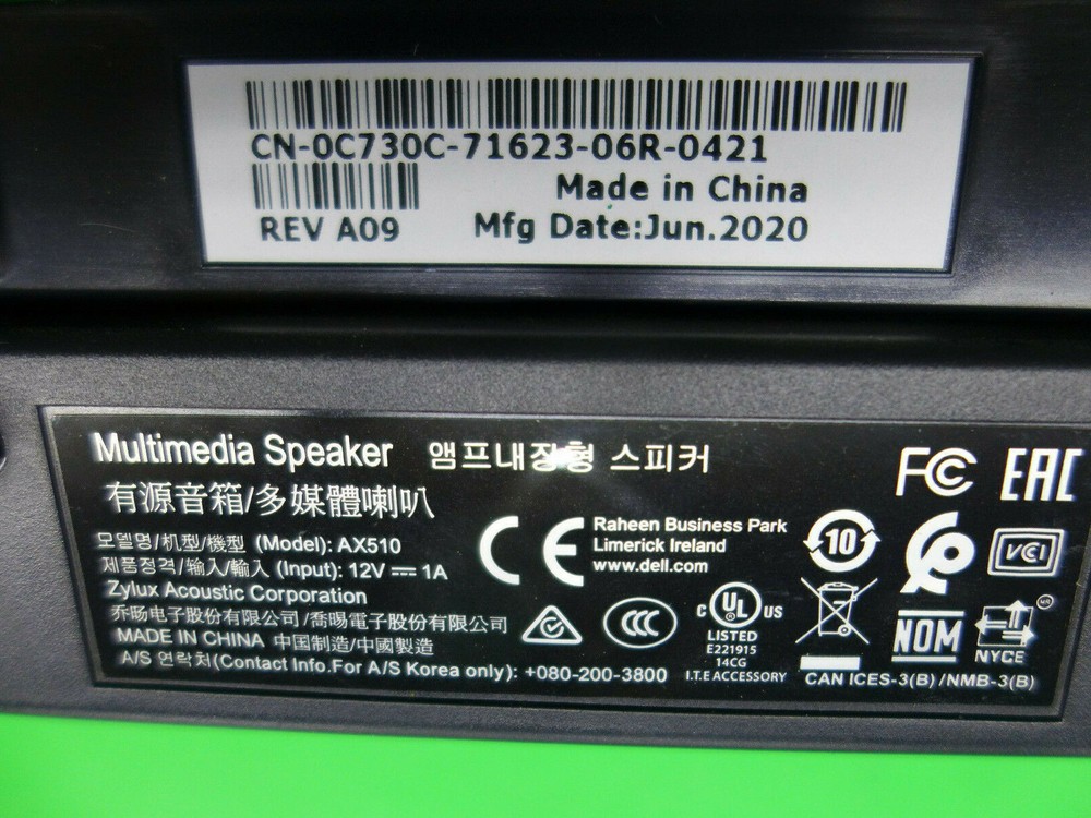 Dell AX510 Wired Computer Multimedia Speaker Sound Bar C730C