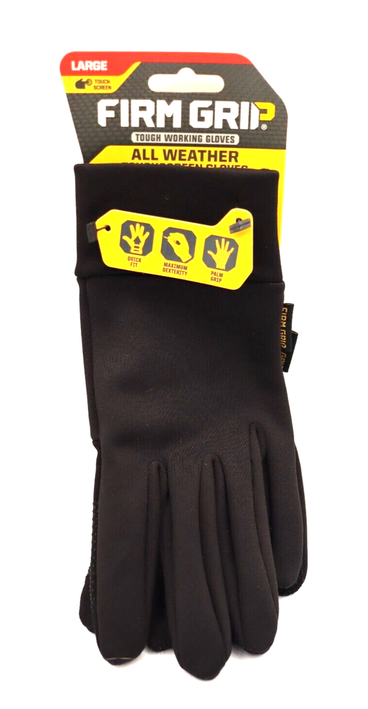 Firm Grip All-Weather Work Gloves,Touch-Screen, Black, New