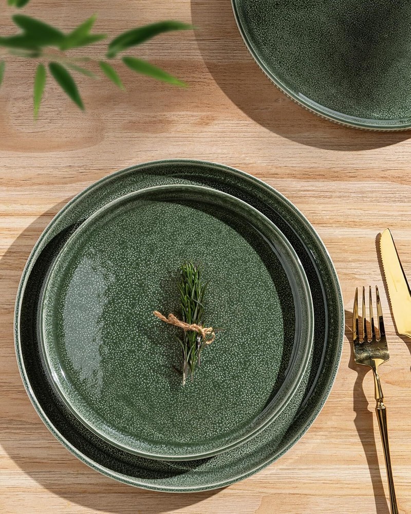 Stoneware Dinnerware Sets for 4,Round Reactive Glaze Ceramic Plates and Bowl Set