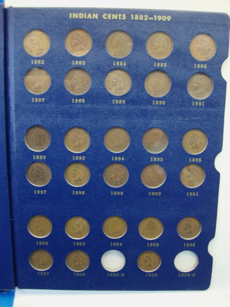 OLDTIME INDIAN CENT COLLECTION - 40 DIFF. COINS - 1857 - 1909