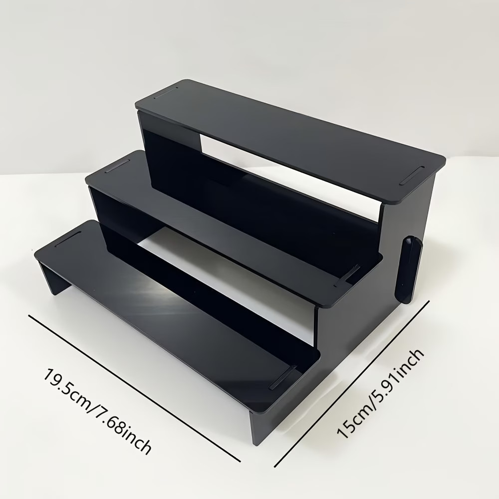 3-Tier Black Acrylic Display Stand with Shelves