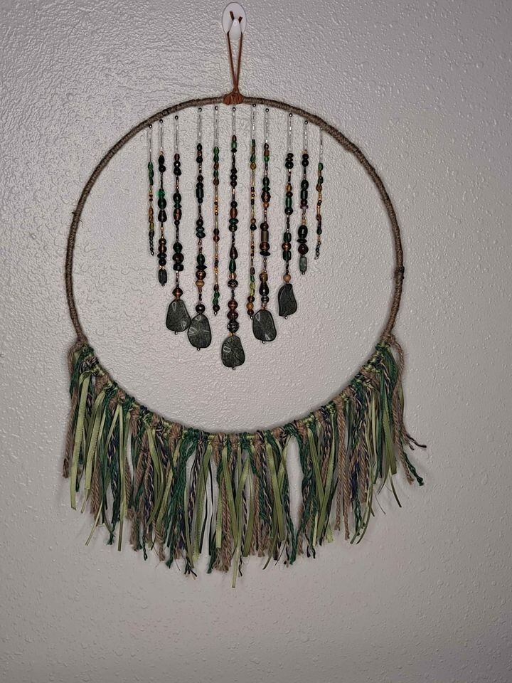 Boho Stone Glass Fringe Bead Wall Hang Handmade