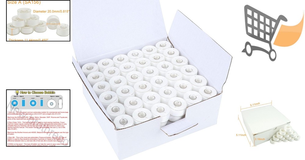 144pcs White Polyester Prewound Bobbin Thread for Embroidery Sewing Machine