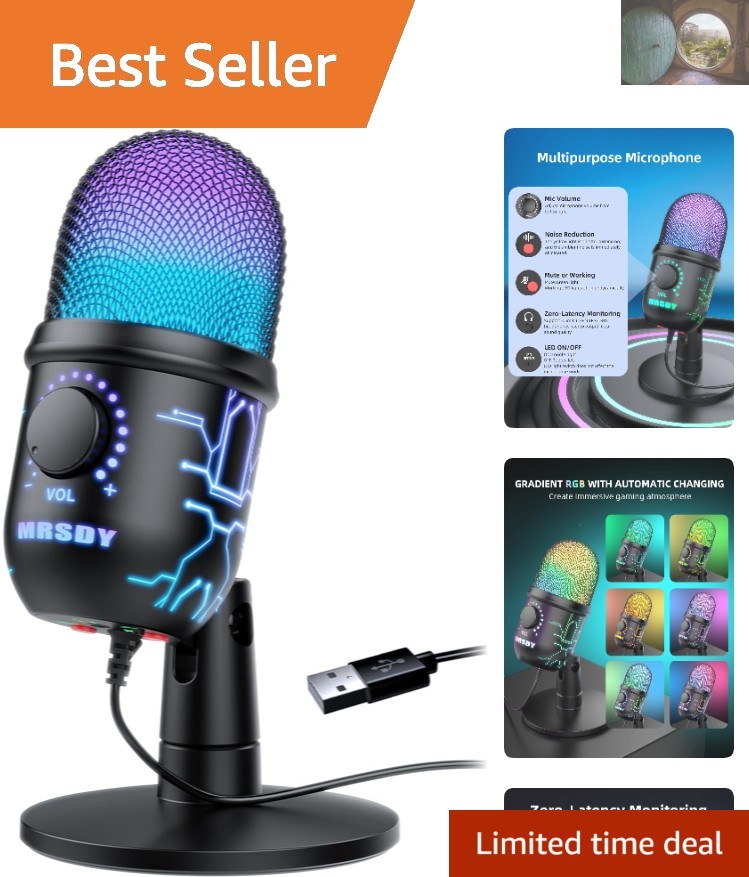Compact USB RGB Microphone for Gamers & Creators - Easy Mute & Volume Control