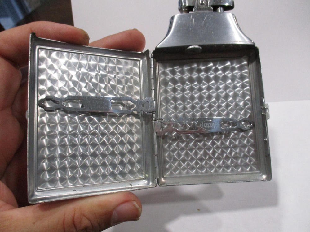 art deco mid century modern chrome Ronson Master case cigarette case & lighter