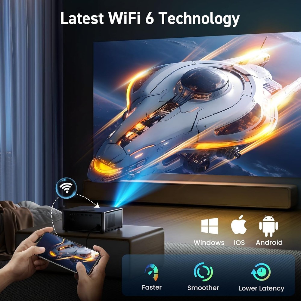Native 1080P 4K Support Projector – WiFi/Bluetooth, Max 450" Display, for Home