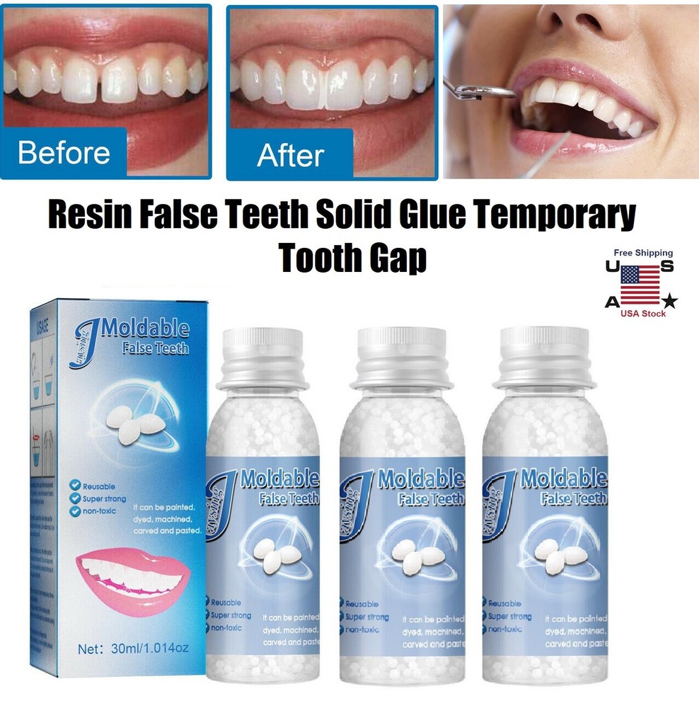 3×Resin False Teeth Solid Glue Temporary Tooth Repair Moldable Teeth Gap Denture