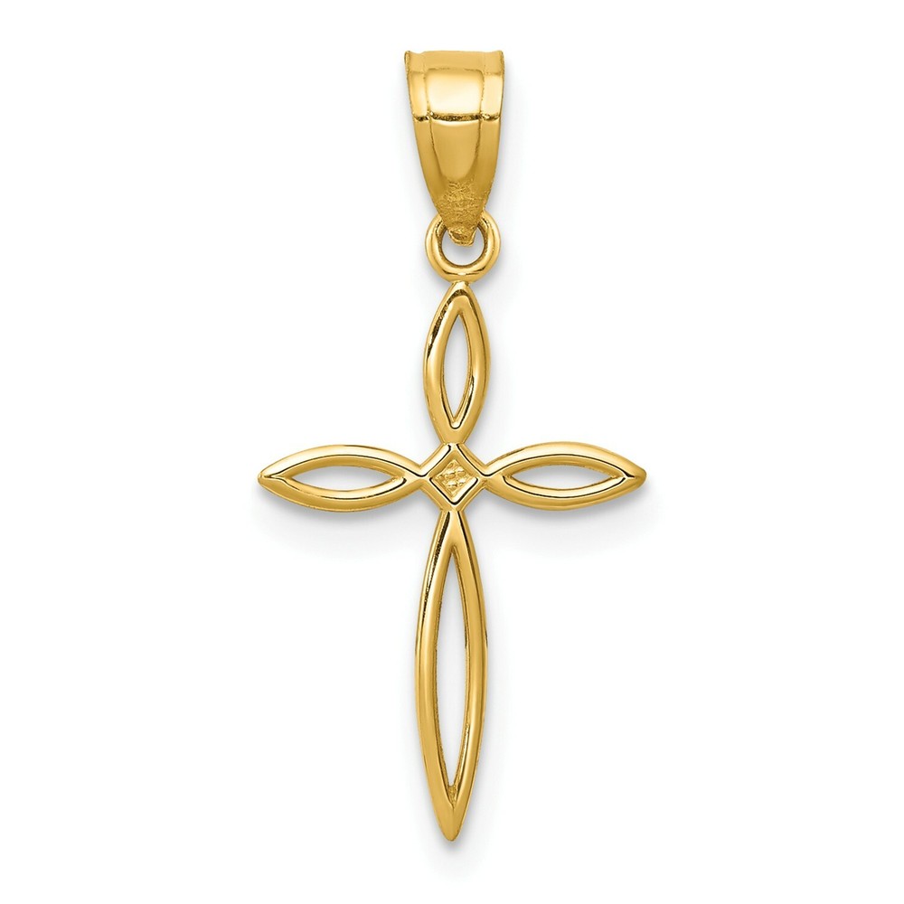 14k Yellow Gold Solid & Diamond Cut Small Passion Cross Charm