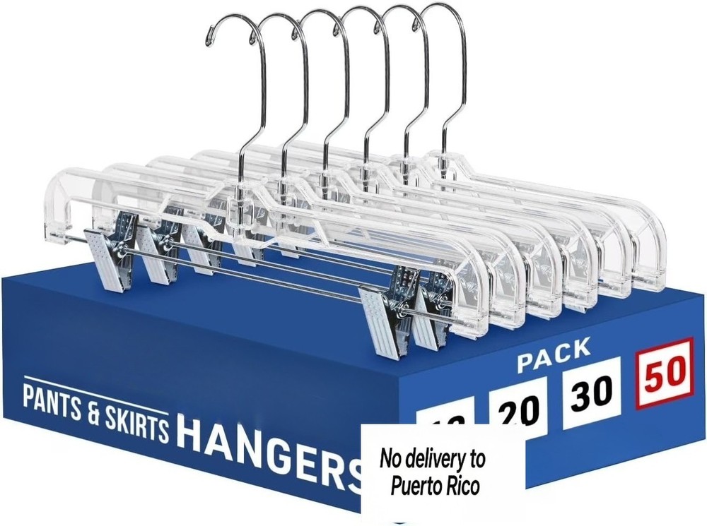 Clear Hangers,50-Pack14",Anti-Slip,Space-Saving,Adjustable Clips