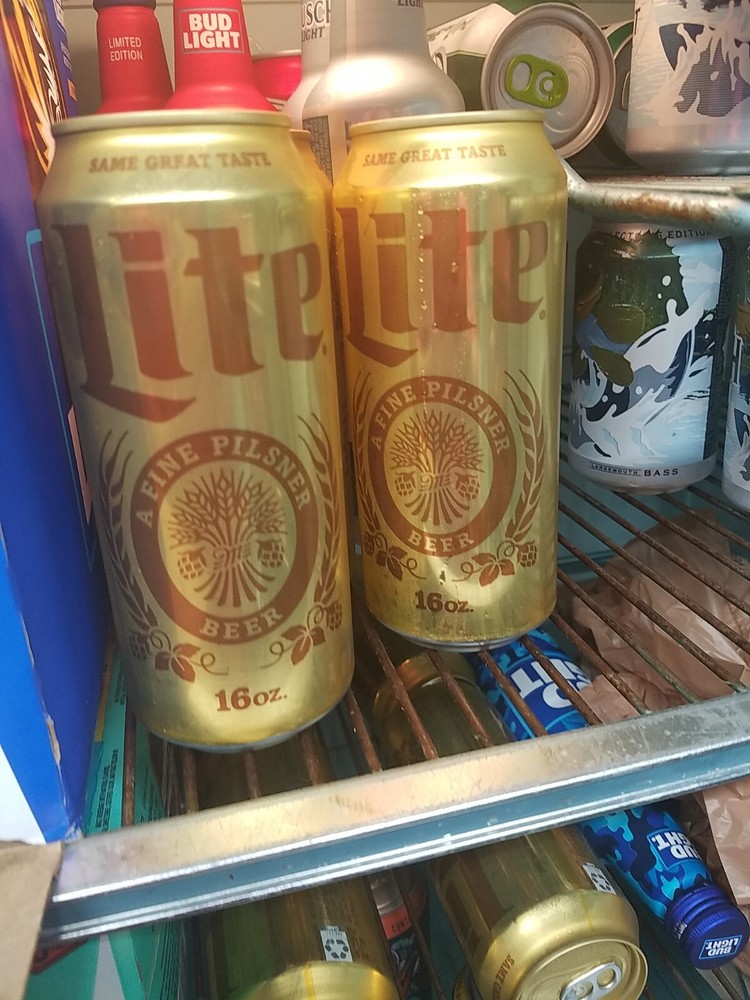 One (1) Empty 16oz Miller Lite Beer 50th Anniversary Gold Can Bottom Open