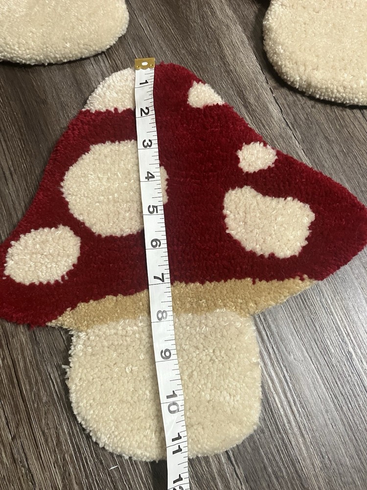 3 Mushroom Small Carpet/wall Decor. Approximately 11”x11”