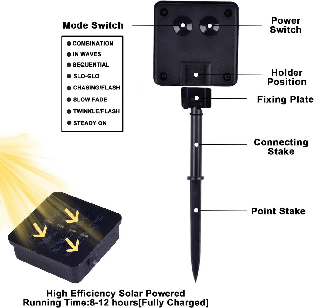 2 Pack 100 LED Solar Powered String Lights Each 33FT Copper Wire 8 Modes Solar