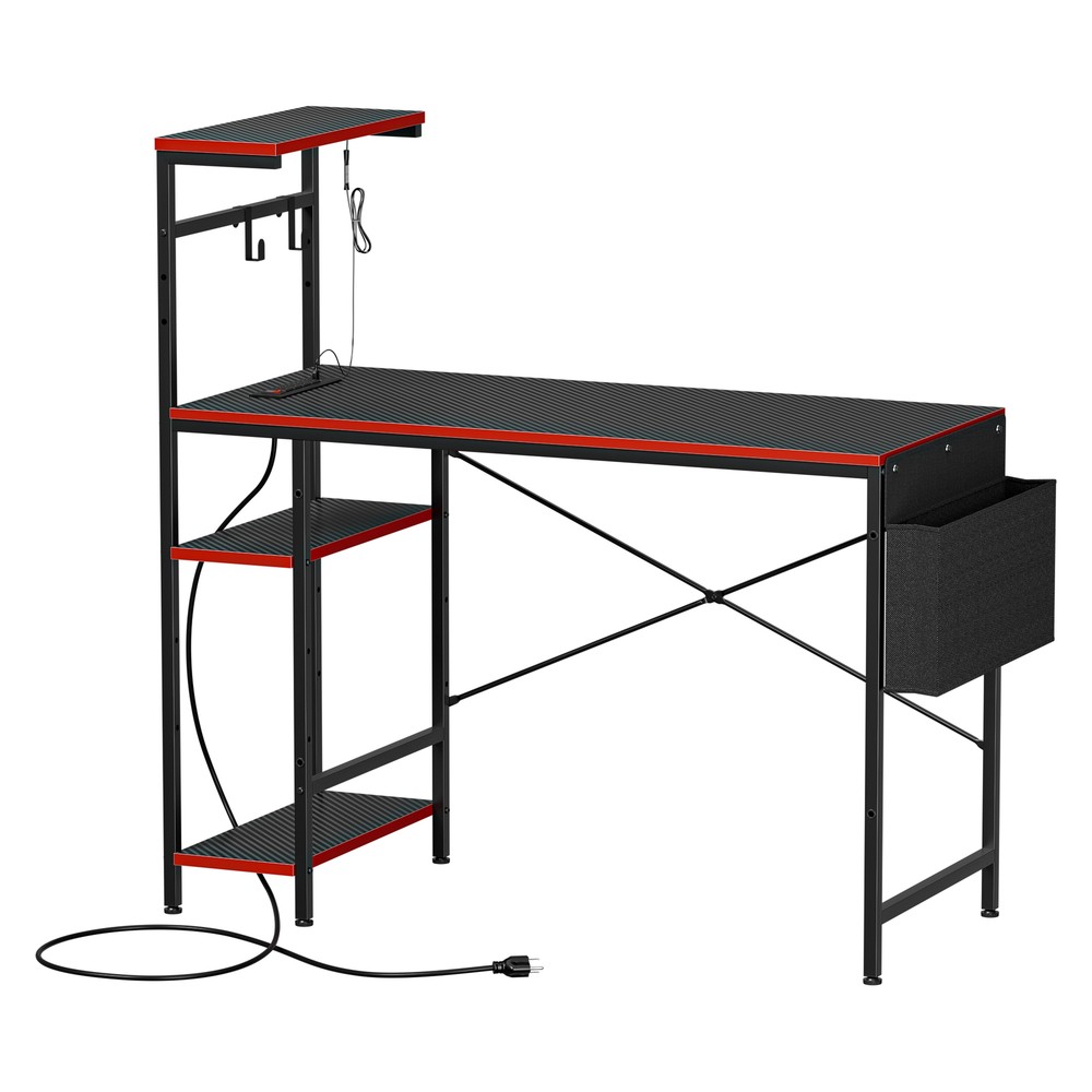 44" Computer Desk Rectangular Gaming Desk with LED Lights & Power Outlets Black