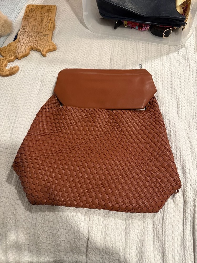 Vegan Leather Hand-Woven Tote Handbag