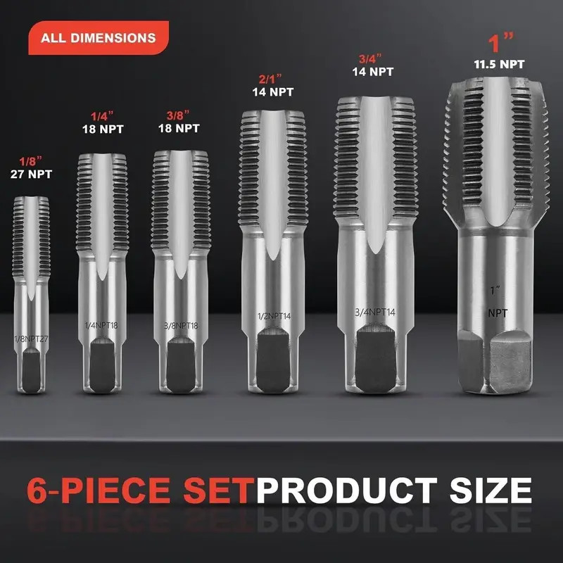 6-Piece Pipe Thread Tap Threaded Stud Extractor Broken Screw Remover Tool