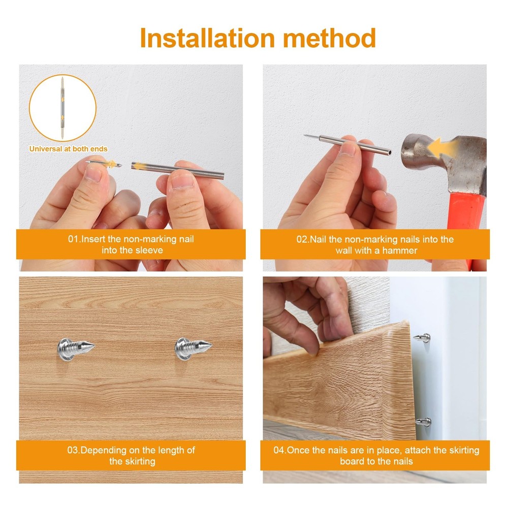 LJYPYXU 400pcs Double Head Skirting Nails with 4 Tools - 1/4-80, Silver