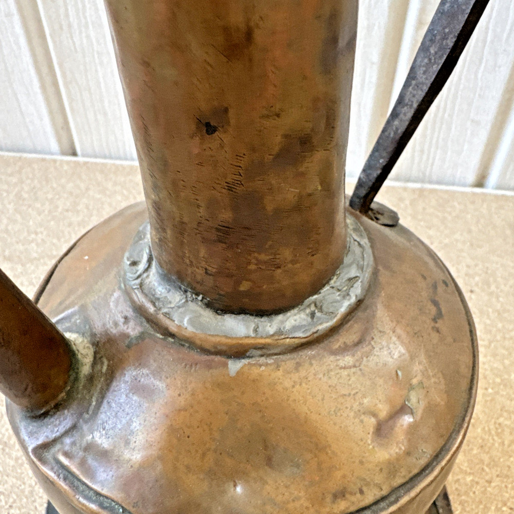 Vintage Handmade Middle Eastern Copper Water Pitcher with Iron Handle Rustic