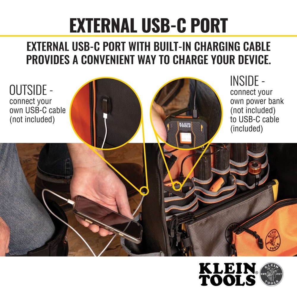 Klein Tools 62800BP Tradesman Pro™ XL Tool Bag Backpack, 40 Pockets