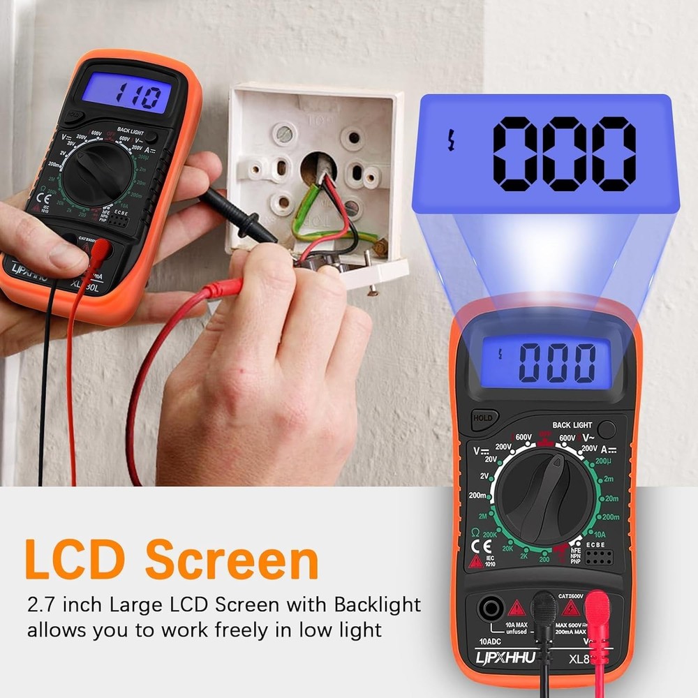 Digital Multimeter 2000 Count AC DC Volt Ohm Amp Tester