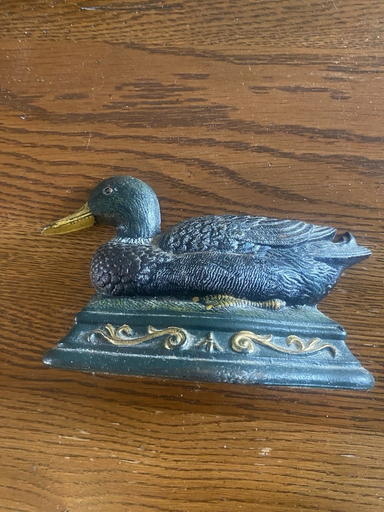 Wright Studios Cast Iron DOOR STOP Hand Painted Mallard Duck
