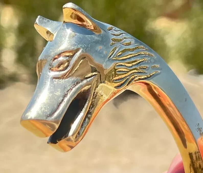 Handmade Wolf Head Shaped Brass Walking Stick Handle