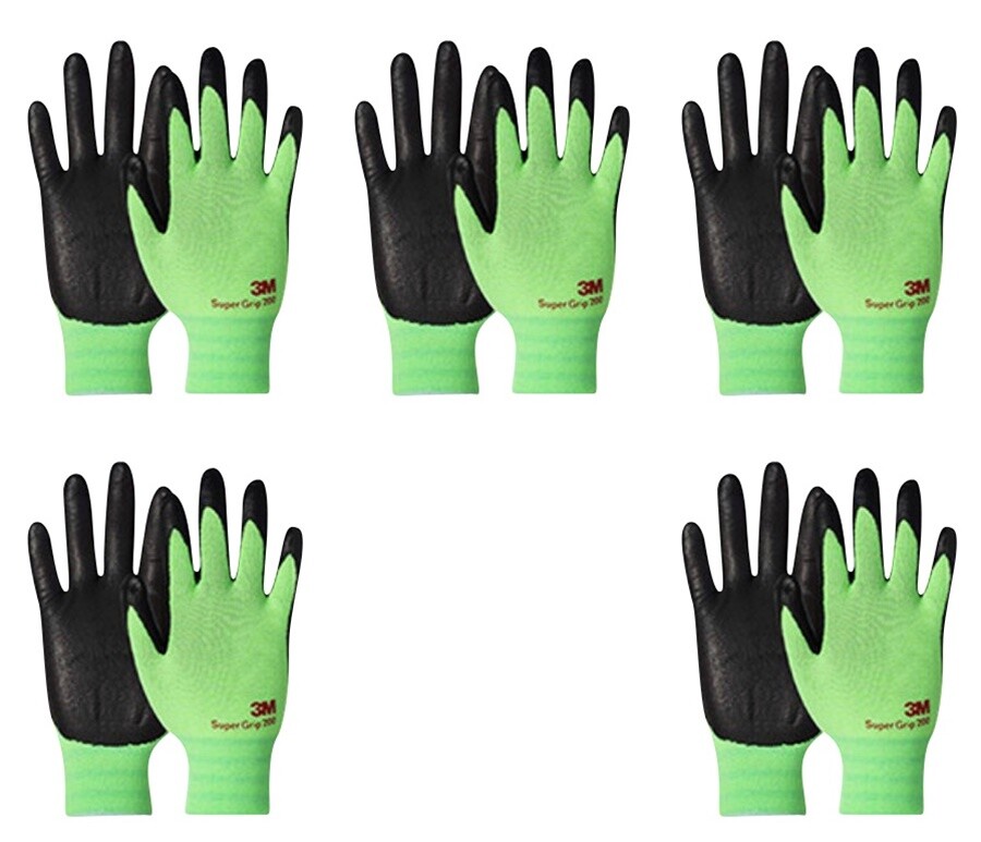 3M Nitrile Rubber Coated Work Gloves, Thin TouchScreen Washable 5 Pack Green