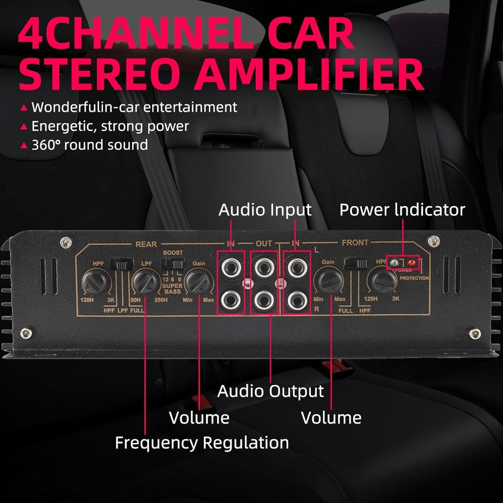 4500W 4 Channel Car Amplifier Class A/B Stereo Audio Amp Speaker System Device