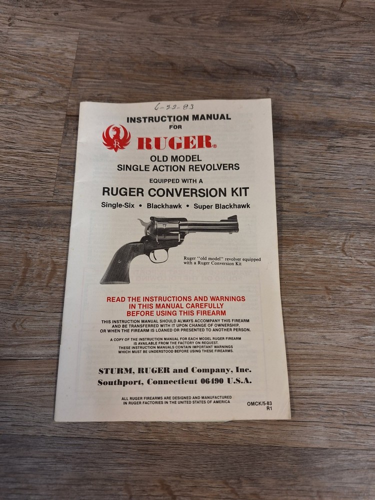 Instruction Manual for Ruger Old Model Single Action Revolver’s
