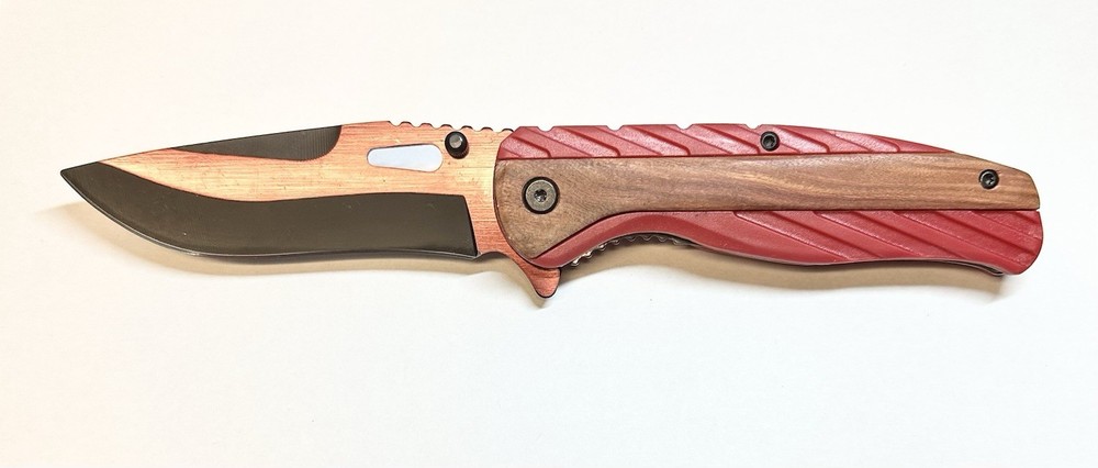 4.75” Red Wave Folder with Red & Wood Handle - 300432-RD