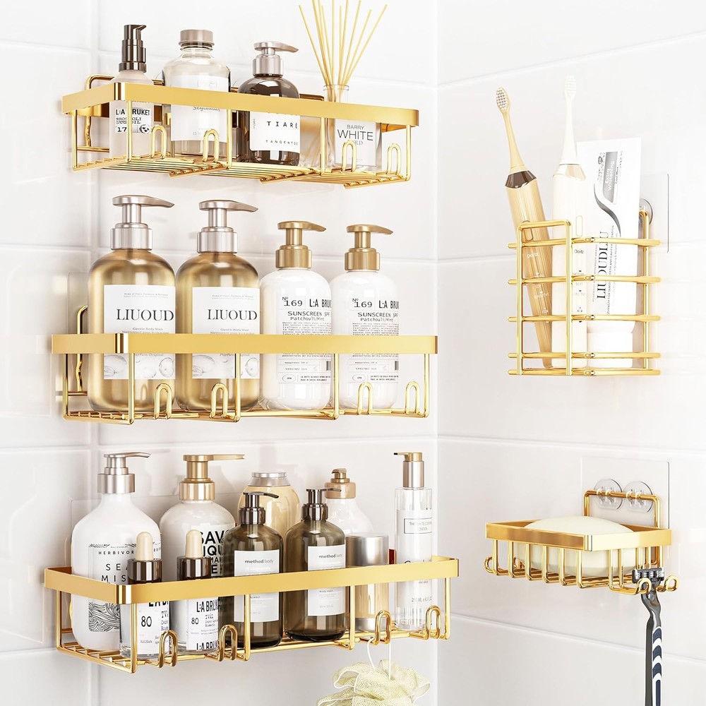 5 Pack Shower Caddy Organizer Rack Shelf Inside Shower Adhesive Bathroom Wall