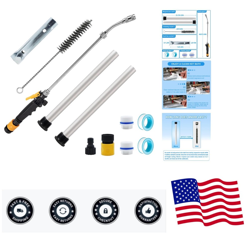 RV Water Heater Anode, Hot Water Heater Flush Wand and Stainless Steel Brush ...