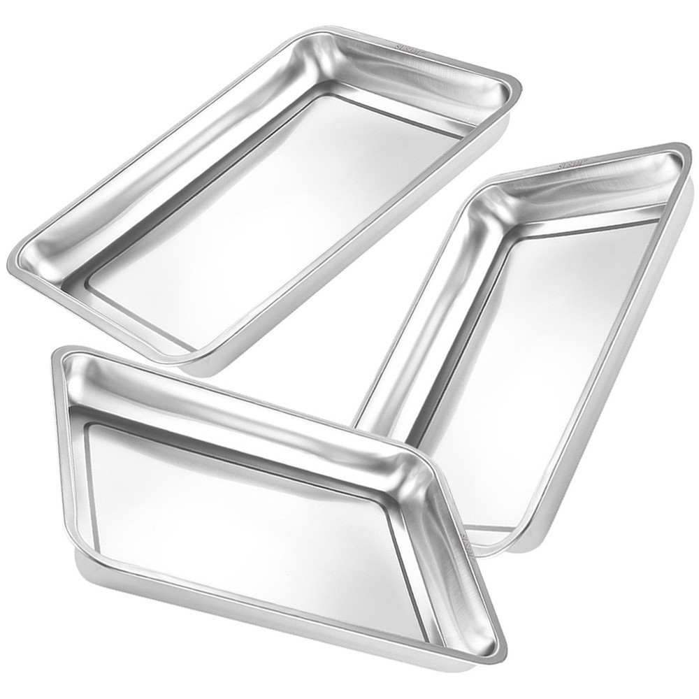 3pcs Heavy Duty Oven Pan Stainless Steel Rectangular Deep Edged Tray