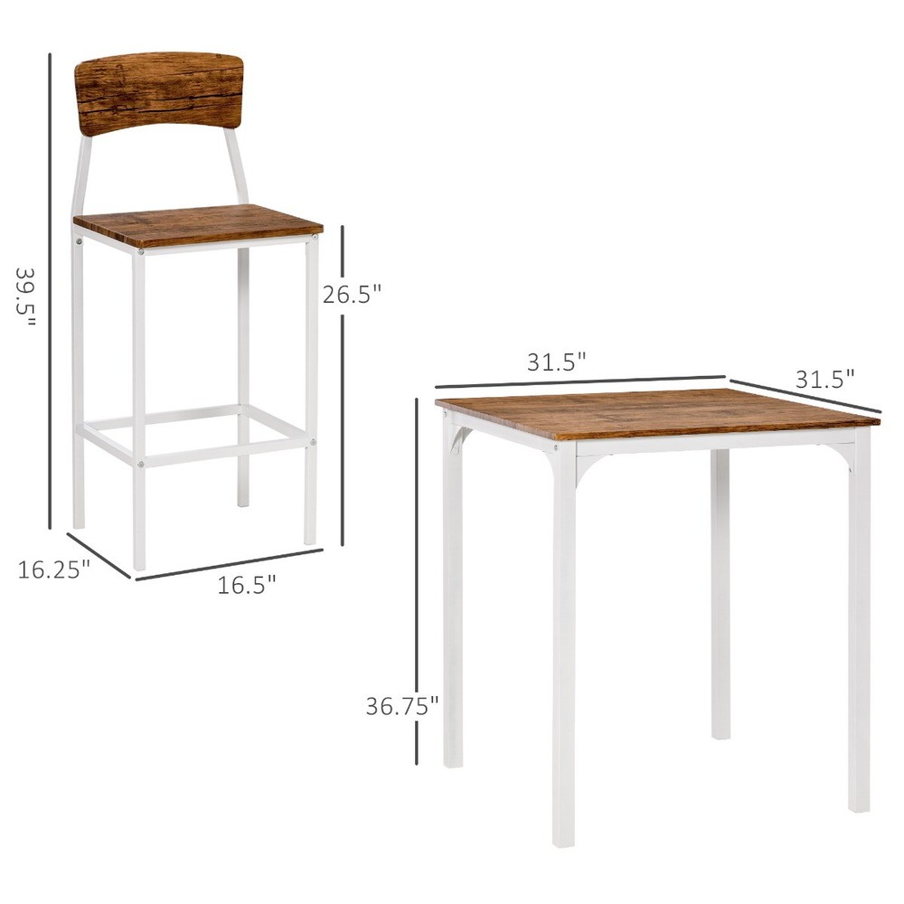3PCS Dining Table Set Pub Table and 2 Chairs