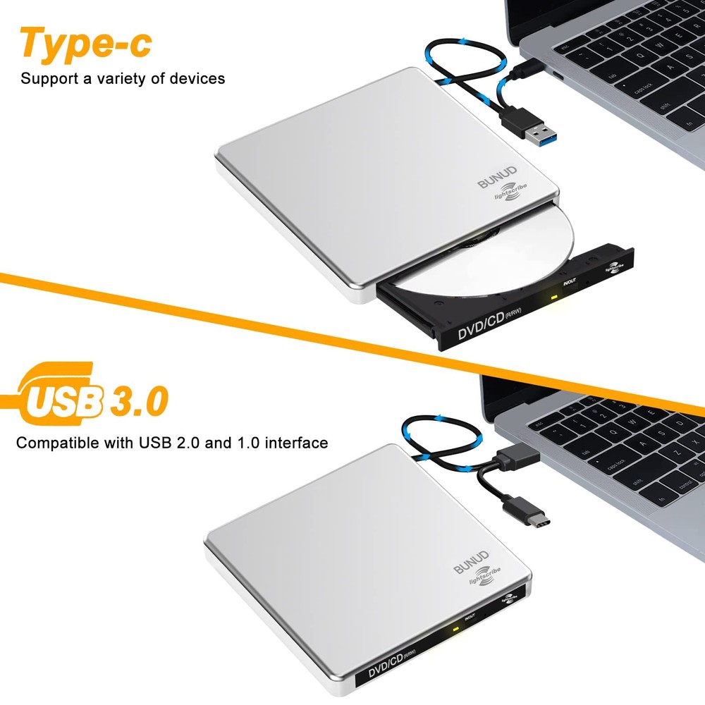 External CD DVD Drive LightScribe CD/DVD RW Burner Player Portable USB