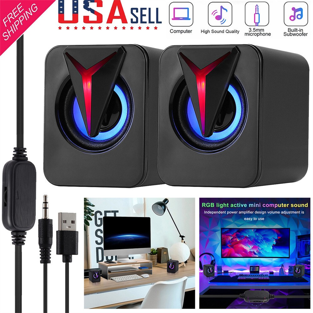 RGB LED Active Mini Computer Speakers USB Powered Stereo for PC Laptop Mac