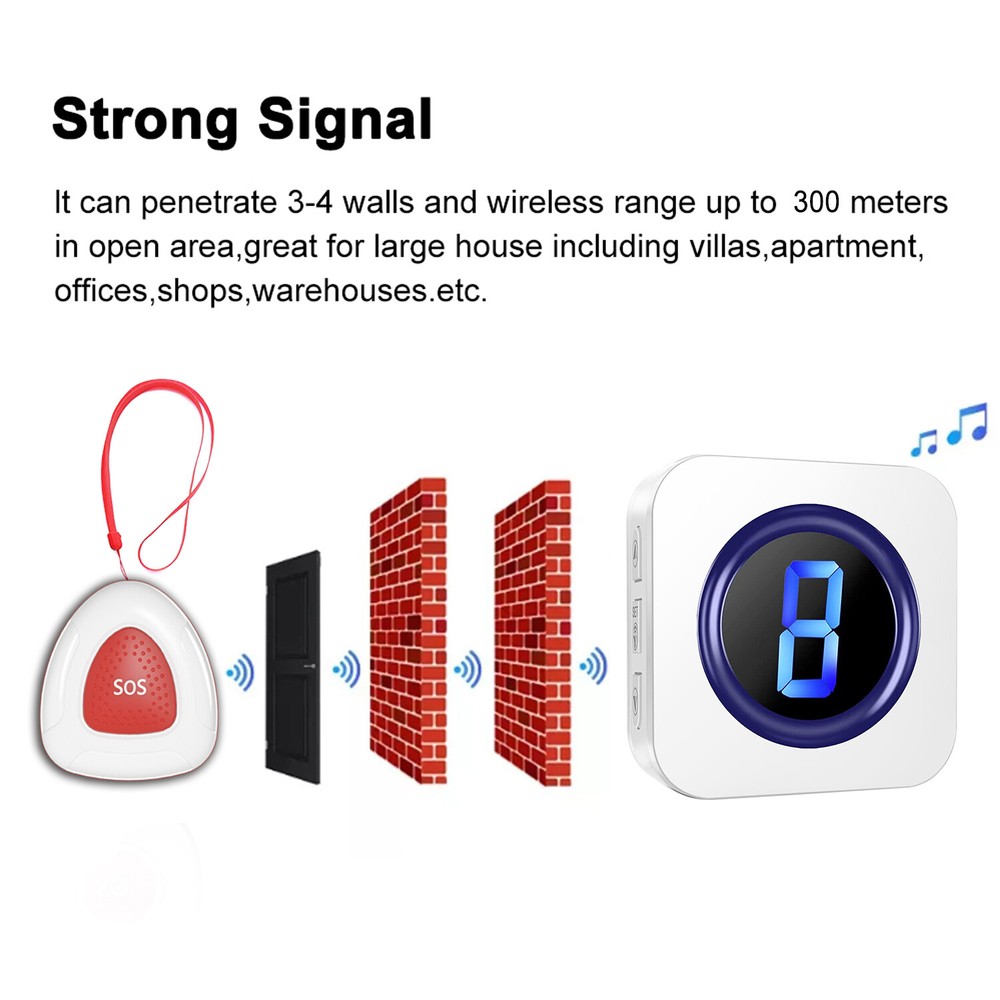 Caregiver Pager,1 transmitter calling 2 ringers,Wireless Call Button for Elderly