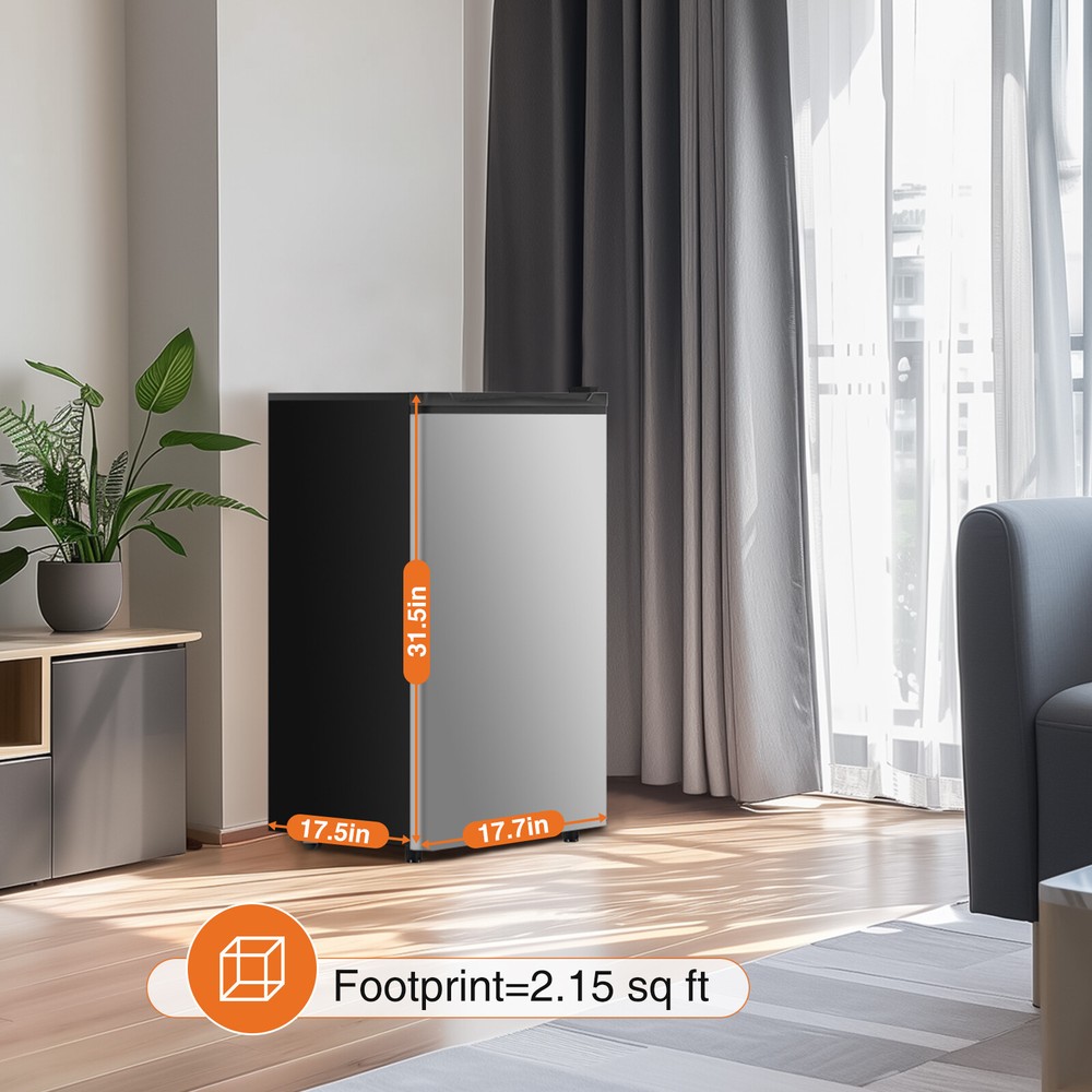 3.2 Cu.Ft Compact Mini Fridge with Freezer, Single Door, Adjustable Thermostat