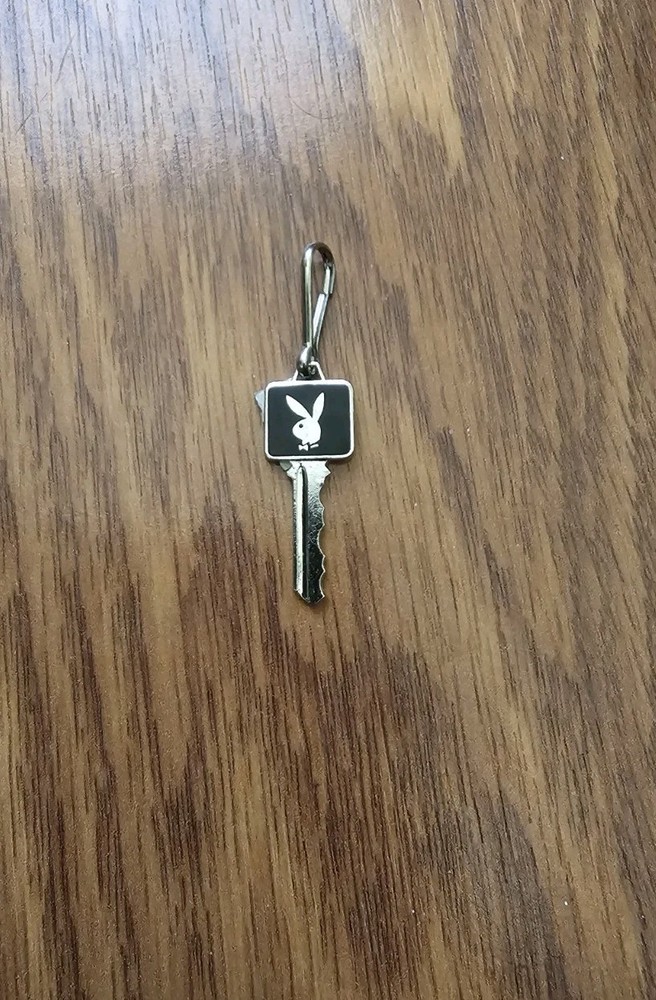 Vintage Playboy Black Key Charm Silvertone Small