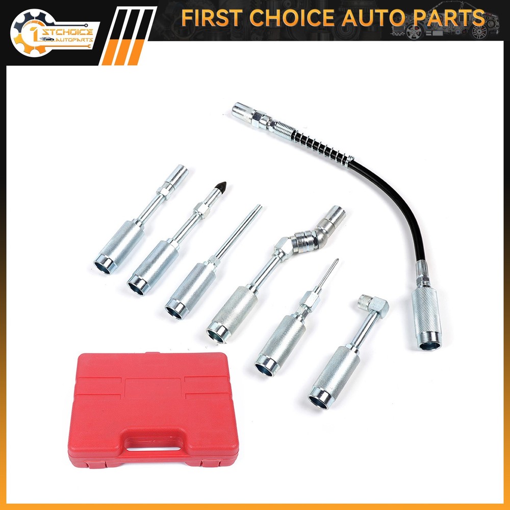 Grease Gun Adapter Set Lubing Hose Fitting Zerk Tip Assortment 7pcs