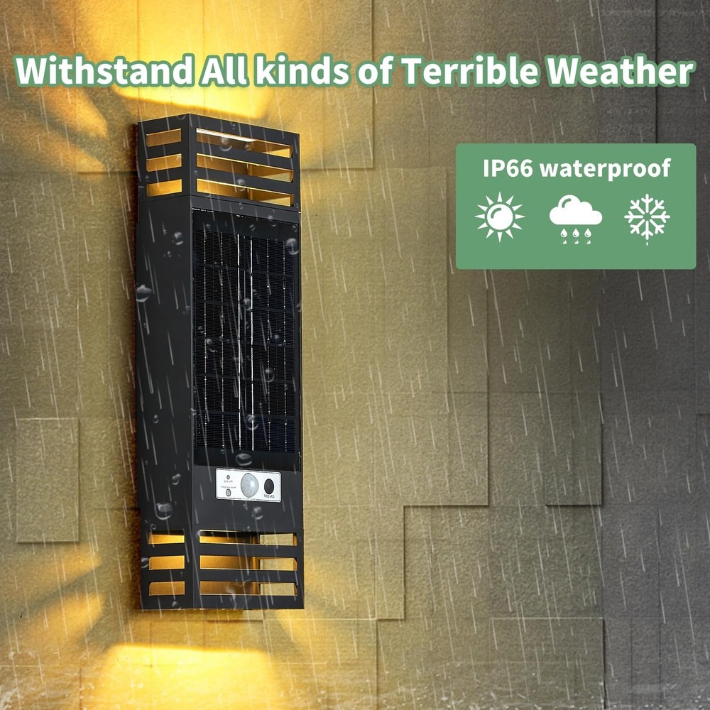 LANFU Solar LED Modern Rectangular Outdoor Wall Sconce Light IP65 Waterproof ...