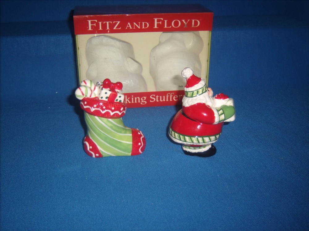 Fitz & Floyd Stocking Stuffer Salt & Pepper Shakers Santa & Stocking Ceramic