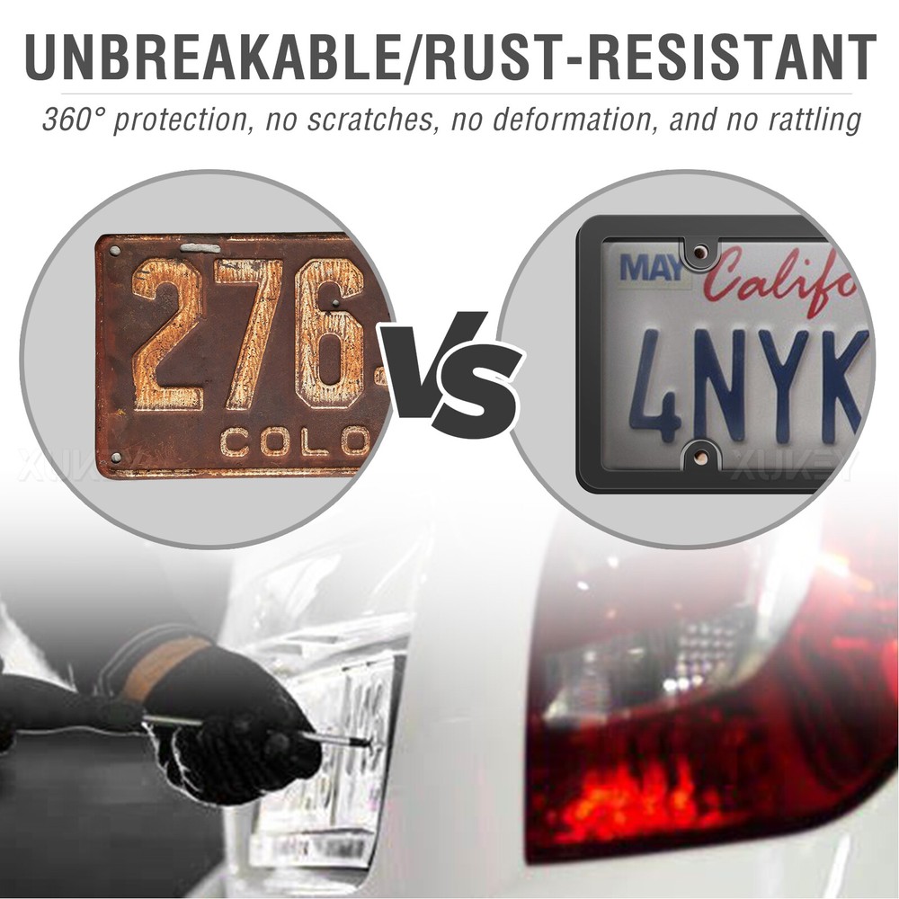2 pack Unbreakable License Plate Rear Front Decors Auto Tag Trim Protector NEW