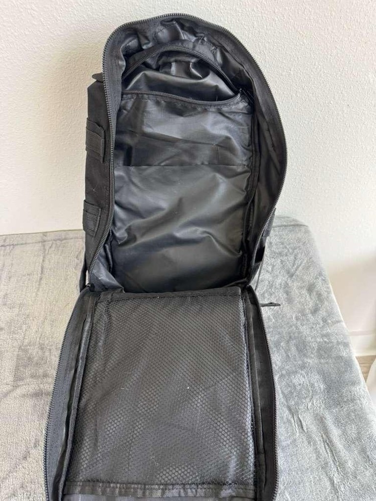 Black Nylon Tactical Backpack Adjustable Straps Multiple Compartments Zip Buckle